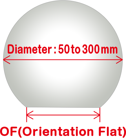 Diameter: 50 to 300 mm, OF (Orientation Flat) 